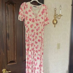 Zara, pink floral midi dress, size medium